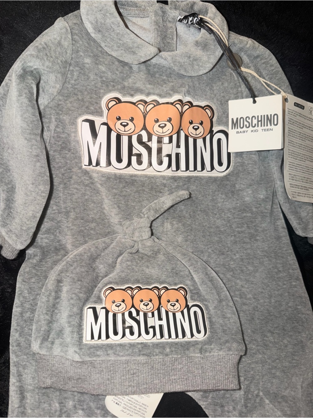 Moschino Grey Kids Sweatshirt & Hat Set with Teddy Logo